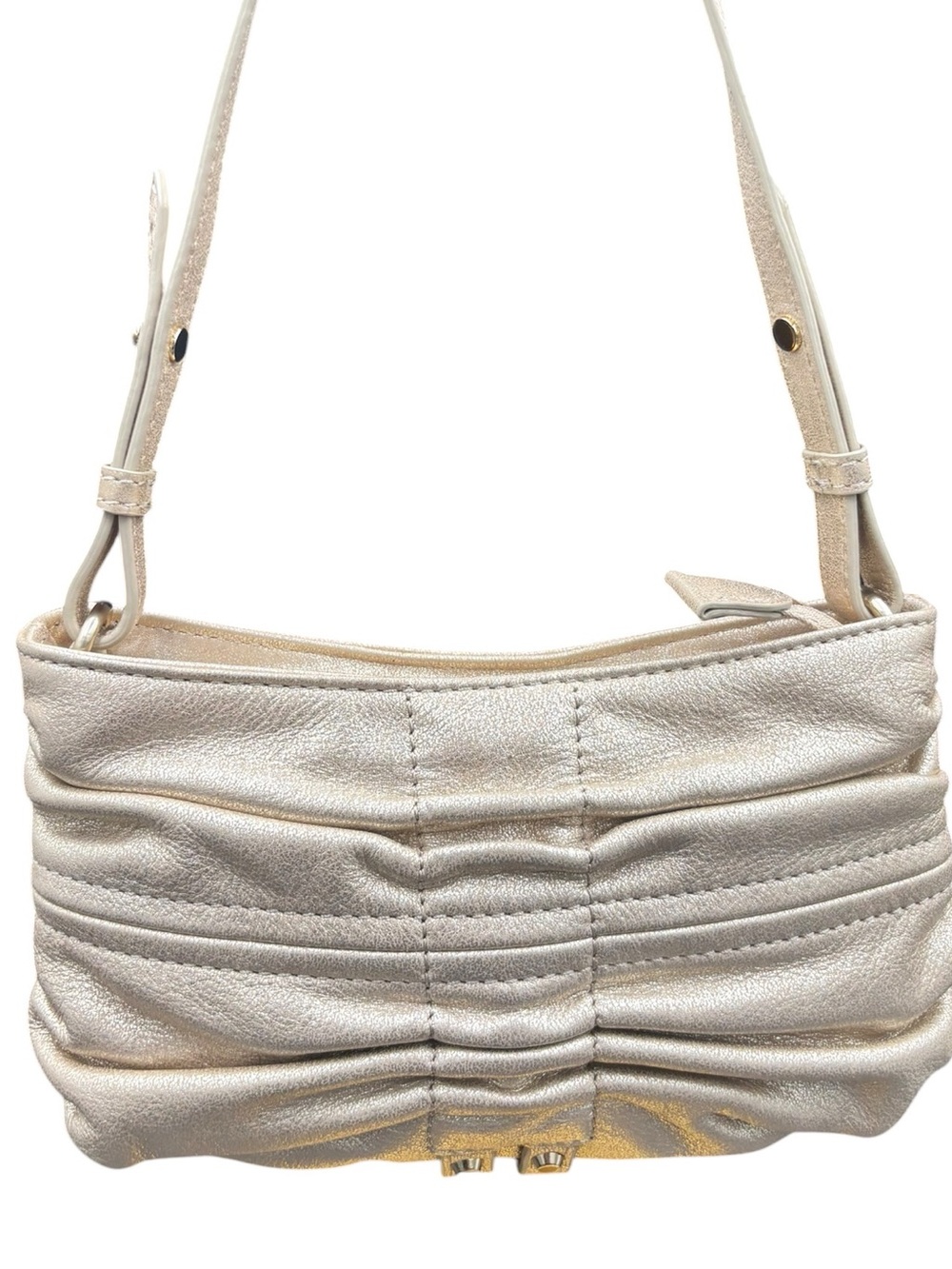 Botkier Metallic Gold Ruched Leather Shoulder Bag Y2K